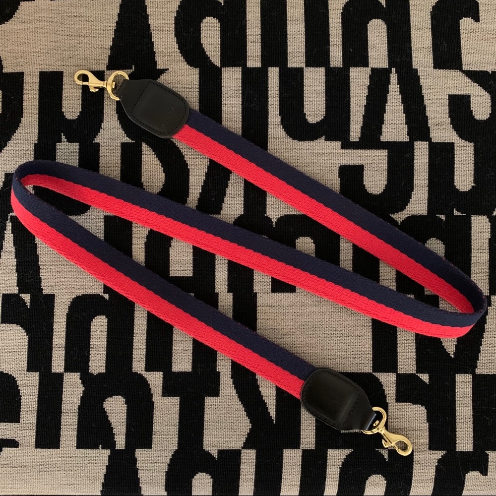 Clare V Navy and Red Striped Webbing Crossbody Strap